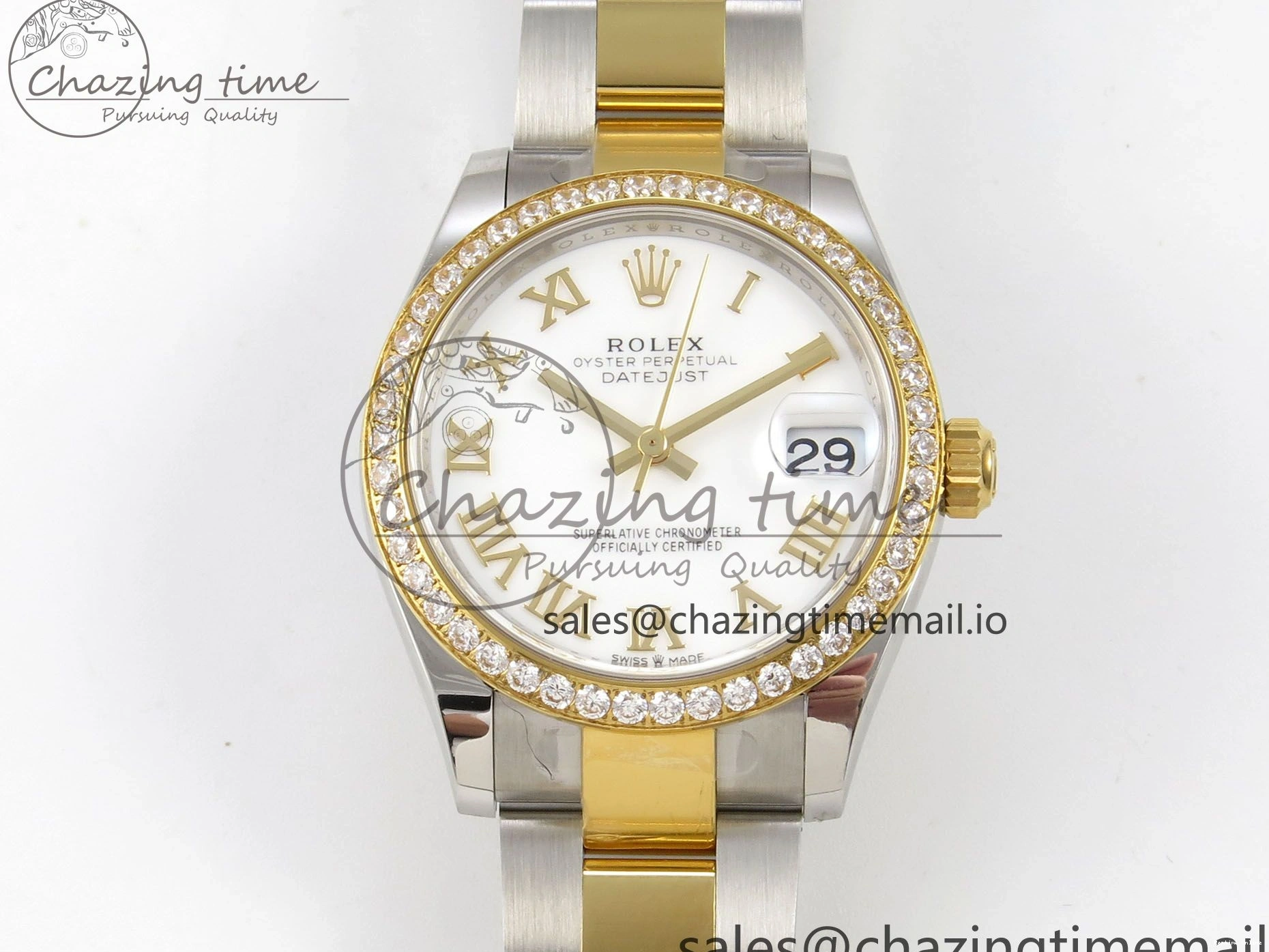 0401 DateJust 31 278383RBR THBF 1:1 Best Edition 904L Steel White Roman Dial Diamonds Bezel on SS YG Oyster Bracelet HZ Cal. Minimalist 44